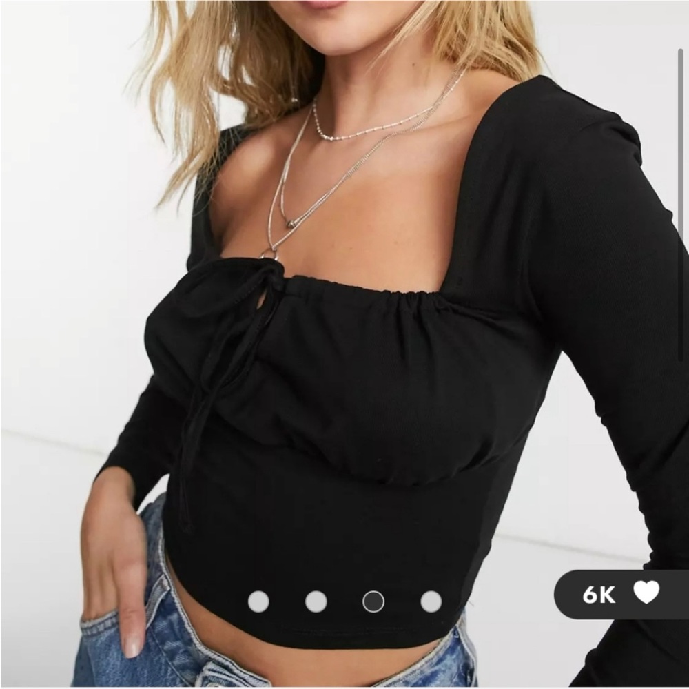 ASOS DESIGN long sleeve milkmaid top in black